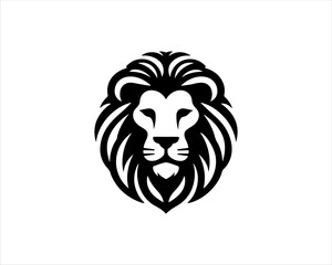 Lion head logo, lion head icon, lion face logo. Simple silhouette. Flat style. Black lion face icon logo. Logo design template. Vector illustration. Animal logotype concept. 