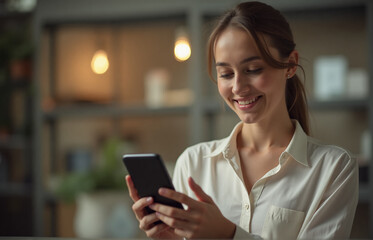 Fototapeta premium A female using a smartphone to for online shopping in the mobile