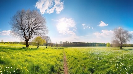 Fototapeta premium Serene Landscape with Trees and Blue Sky
