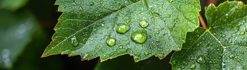 Dewdrops on Green Leaf Reflecting Bright Sunlight