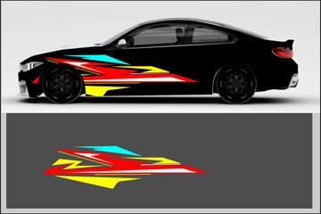 Fototapeta premium vector wrap car design, car decal with unique and modern line patterns, combined with bright colors to make it look cheerful and bold