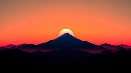 A stunning digital artwork of a mountain silhouette at sunset, featuring a gradient sky from orange to deep pink, This image is ideal for backgrounds, travel blogs, or nature-related projects,