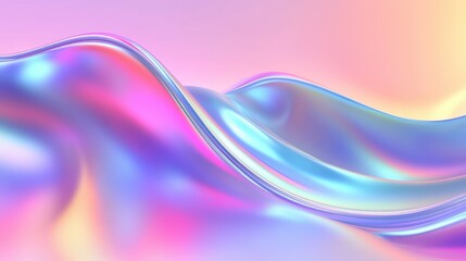 Naklejka premium Abstract vibrant waves featuring a colorful iridescent design in soft pastel hues.