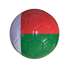 Fototapeta premium Flag of Madagascar on a Soccer Ball with a White Background