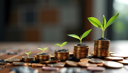 Growing Money Concept  Financial Growth  Investment and Success  Plant Sprout From Coins