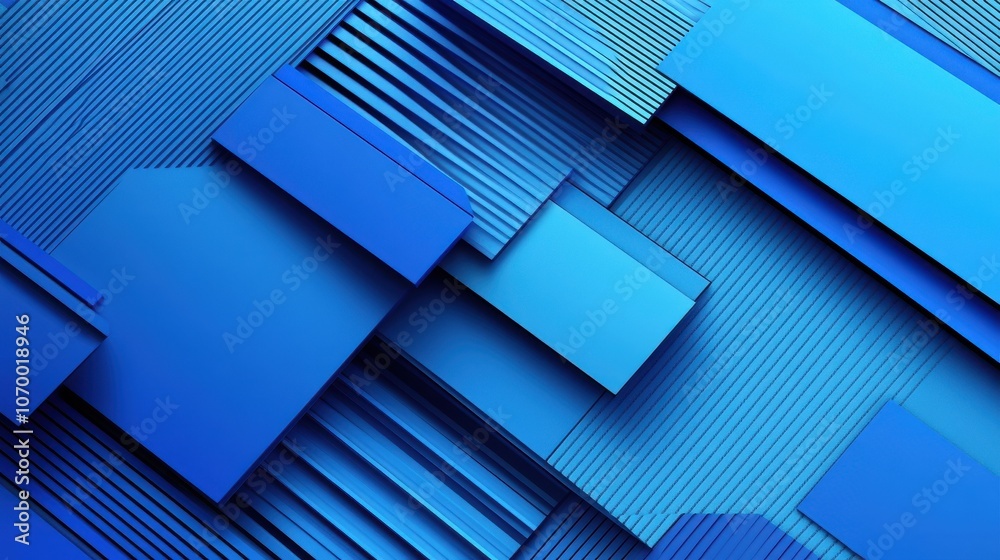 Poster an abstract composition of layered blue shapes and lines, creating a modern and dynamic visual textu