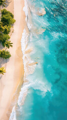 Top view a beautiful tropical beach in blue water and blue sky