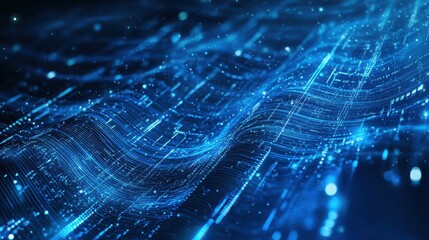 Abstract blue wave of digital data representing technology and innovation.