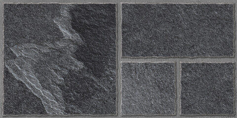 Ceramic vitrified heavy duty outdoor tiles., natural slate stone blocks, dark black exterior random parking tiles, grouted stone bricks, elevation tile design concept.