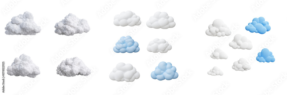 Poster clip art collection of cumulus clouds, abstract fluffy clouds isolated on transparent background