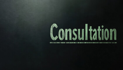Chalkboard with the word 'Consultation' in large, textured green letters against a dark background.