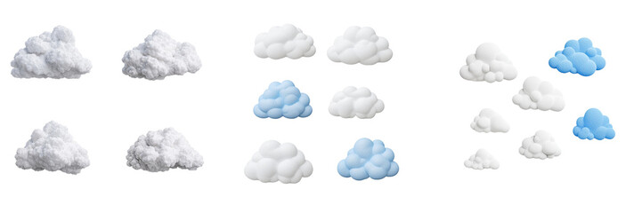 Clip art collection of cumulus clouds, abstract fluffy clouds isolated on transparent background