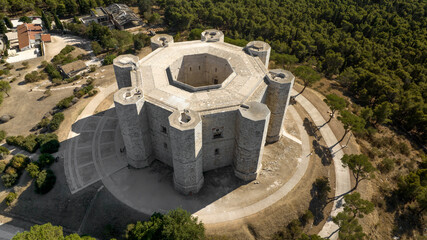 Aerial view of Castel del Monte. It is a castle situated on a hill near Andria in the Apulia...