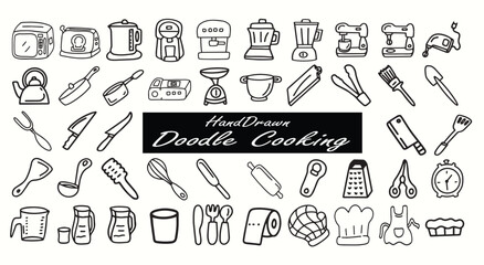 Set  of  outline doodles  kitchen tools,kitchen equipments on white background. Hand drawn elements icons.Vector illustation