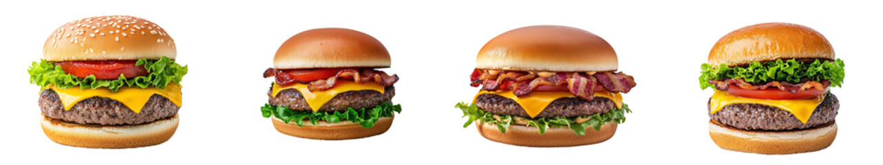 Platter of fresh tasty burgers isolated on transparent background