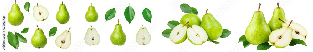 Poster the fruit of a green pear is isolated against a transparent background