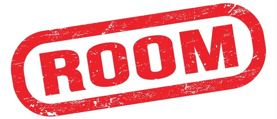 ROOM, text on red rectangle stamp sign.