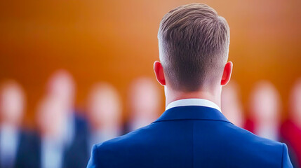 Focused Man Observing Group at Conference