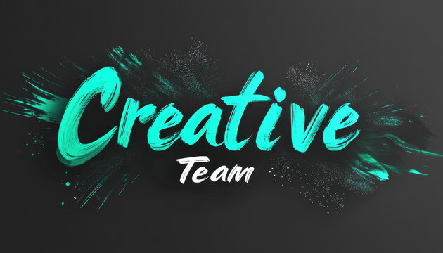 Dynamic artistic typography of the word 'Creative Team' with teal brush strokes and black background for a modern and vibrant visual effect.