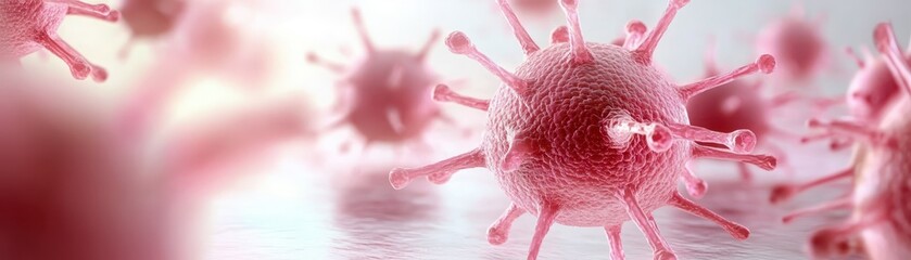 Fototapeta premium Microscopic view of pink viruses, a detailed exploration of their structure, impact, and implications for health