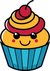 Muffin Cupcake Clipart Features A Creamy Swirl Of Topping A Bright Cherry Coloring Book Page For Kids