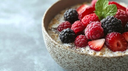 Veganfriendly breakfast with overnight oats berries and chia seeds
