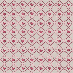 Small Diamond Tile Hearts with Beige Background Seamless Pattern Design