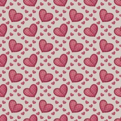 Small Heart in Tiles with Beige Background Seamless Pattern Design