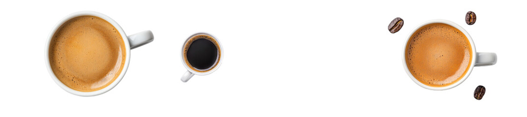 Isolated coffee cup with hot black coffee, isolated design element, top view