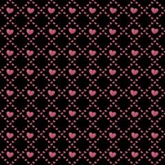 Small Diamond Tile Hearts with Black Background Seamless Pattern Design