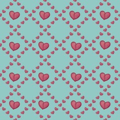 Big Diamond Tile Hearts with Mint Background Seamless Pattern Design