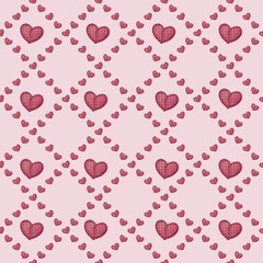 Big Diamond Tile Hearts with Pink Background Seamless Pattern Design