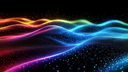 Vibrant waves of color flow across a dark backdrop, creating a mesmerizing, dynamic visual effect.