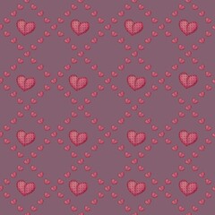 Big Diamond Tile Hearts with Violet Background Seamless Pattern Design