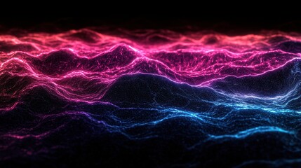 Fototapeta premium Vibrant abstract waves illuminated in vivid pink and blue hues, creating a dynamic, energetic visual effect.