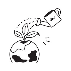 Watering can water the plant, icon of earth day in modern style
