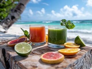 Delight in refreshing tropical juices that quench your thirst on a sunny beach day