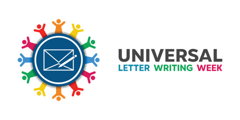Universal Letter Writing Week. Mail and peoples. Great for cards, banners, posters, social media and more. White background.