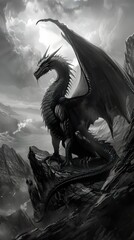 Majestic Dragon Perched on a Mountaintop - A Fantasy Art Masterpiece