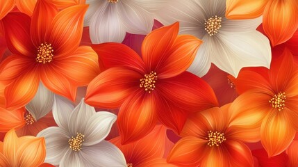 Obraz premium Vibrant floral pattern featuring orange and white blossoms, symbolizing beauty and freshness.