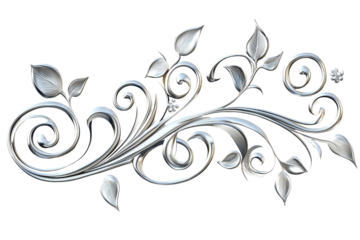 Elegant silver abstract floral design with swirling leaves, perfect for decoration, art, or pattern backgrounds in digital or print use.