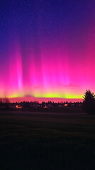 Fantastic Aurora borealis or northern lights with starry glowing in the night sky on Arctic circle 
