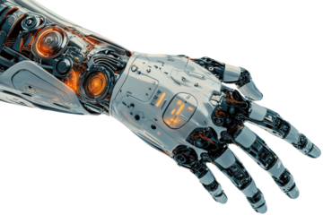 Close-up of a futuristic robotic hand with intricate mechanics, showcasing advanced technology and innovation in engineering.