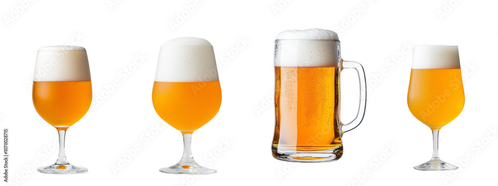 Poster white background with an isolated yellow pint glass with a cap of foam.