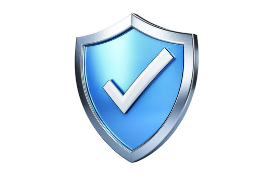 recommend clip art: Blue shield with silver outline and white checkmark symbolizing protection, security, and trust in a digital environment.