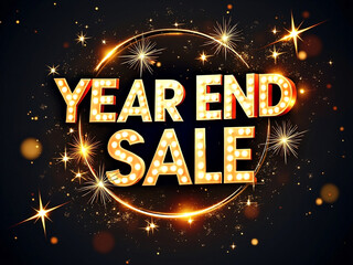 Fancy and flashy year-end sale promotional sales banner with gold stars and illuminated text for business