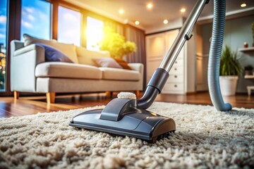 Close-Up of a Vacuum Cleaner Head Engaging a Plush Carpet, Showcasing Housework Service in Action with a Focus on Cleaning Efficiency and Modern Home Maintenance Techniques