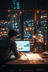 Obraz premium Entrepreneur working late at night, creating a business plan