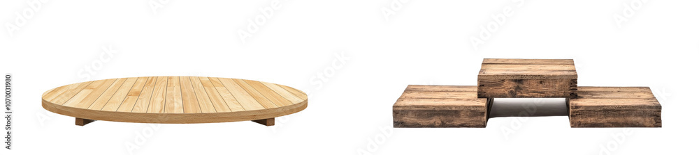 Poster A wooden stage with an empty background is isolated on a transparent one