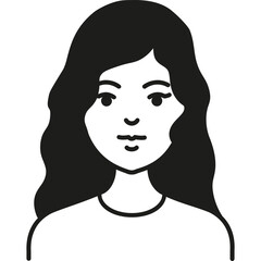 Stylized Line Art Drawing of a Young Woman With Long Wavy Hair, Emphasizing Simplicity and Minimalism in Design